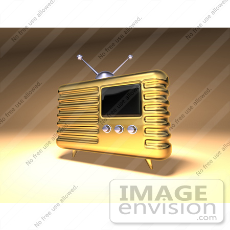 #51695 Royalty-Free (RF) Illustration Of A 3d Gold Retro Radio - Version 2 by Julos