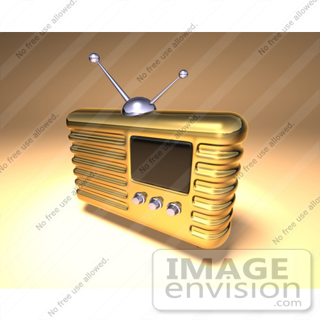 #51696 Royalty-Free (RF) Illustration Of A 3d Gold Retro Radio - Version 4 by Julos