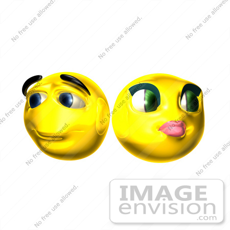 #51699 Royalty-Free (RF) Illustration Of Two Shy 3d Smiley Faces by Julos