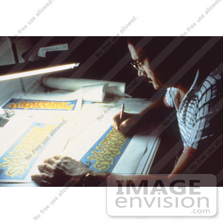 #5170 Picture of a 1980’s Graphic Artist Travis Benton Working at a Drafting Table by JVPD