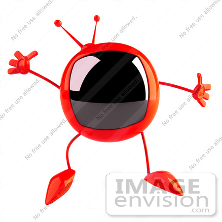 #52567 Royalty-Free (RF) Illustration Of A 3d Red Television Mascot Jumping by Julos