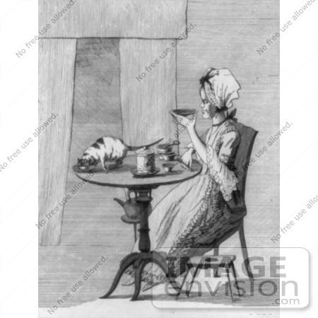 #5287 Woman and Cat at Table by JVPD
