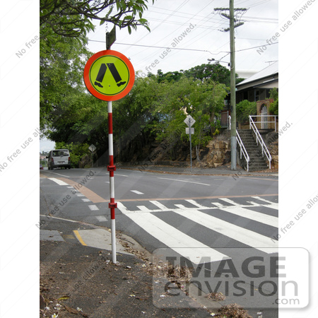 #53750 Royalty-Free Stock Photo of a Crosswalk Sign By A Street by Maria Bell