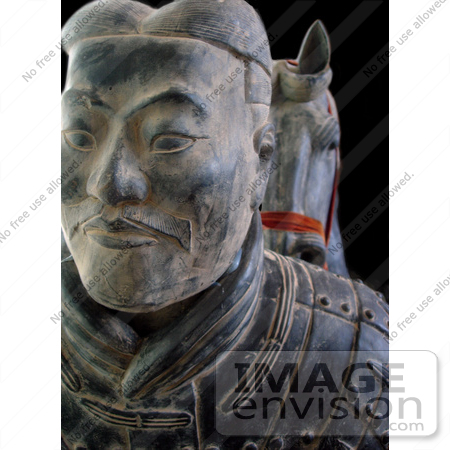 #53784 Royalty-Free Stock Photo of a terra cotta warrior and horse statue by Maria Bell