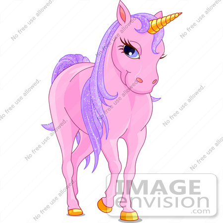 #56140 Clip Art Of A Pink Unicorn With Golden Hooves And Horn And Sparkly Purple Hair by pushkin