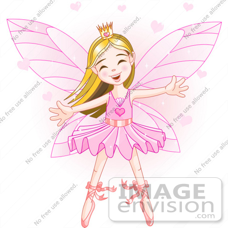 #56149 Clip Art Of A Happy Dancing Caucasian Ballerina Fairy Princess In Pink by pushkin