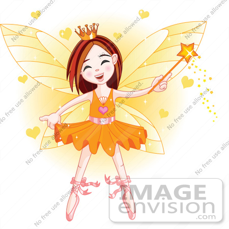 #56150 Royalty-Free (RF) Clip Art Of A Fairy Girl In An Orange Tutu, Surrounded By Hearts by pushkin