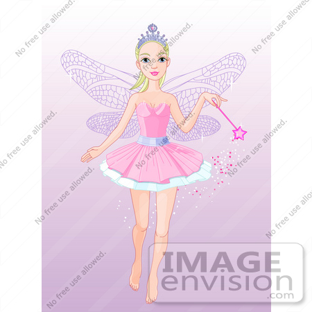 #56154 Clip Art Of A Pretty Fairy Princess Flying With A Magic Wand, On A Gradient Purple Background by pushkin