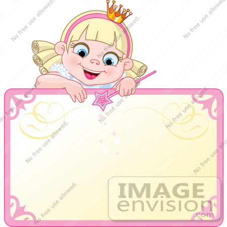 #56160 Royalty-Free (RF) Clip Art Of A Blond Fairy Princess Peeking Over A Blank Sign by pushkin
