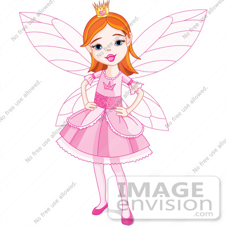 #56163 Royalty-Free (RF) Clip Art Of A Pretty Red Haired Fairy Princess Girl In A Pink Dress by pushkin