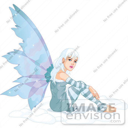 #56171 Royalty-Free (RF) Clip Art Of A Pretty White Haired Winter Fairy Sitting In Snow by pushkin