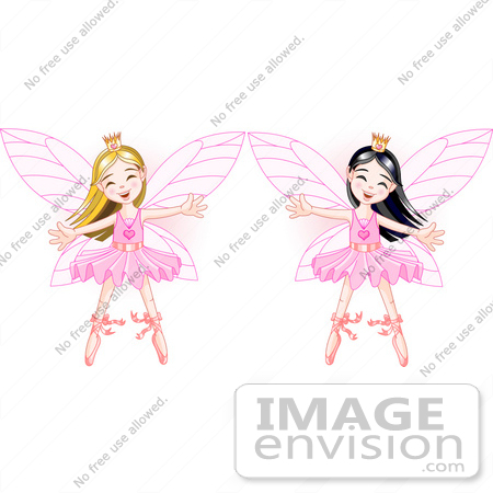 #56172 Clipart Illustration Of Happy Asian And Caucasian Ballerina Fairy Princesses Dancing by pushkin