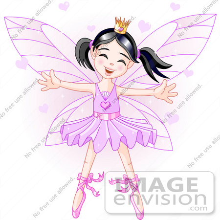 #56175 Clip Art Of A Happy Dancing Asian Ballerina Fairy Princess In Purple by pushkin