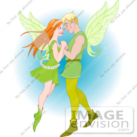 #56176 Clip Art Of A Romantic Fairy Couple Gazing Into Each Other’S Eyes And Flying by pushkin