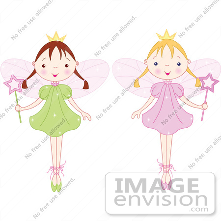 #56178 Royalty-Free (RF) Clip Art Of A Digital Collage Of Two Fairy Princess Girls In Ballet Slippers by pushkin