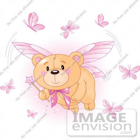 #56189 Royalty-Free (RF) Clip Art Of A Teddy Bear Fairy With Pink Butterflies And A Wand by pushkin