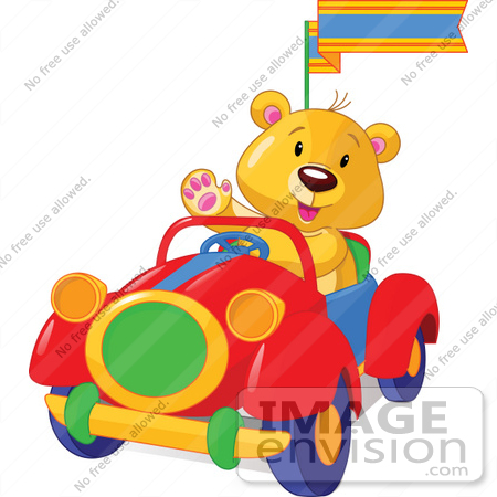 #56196 Royalty-Free (RF) Clip Art Of A Teddy Bear Waving And Driving A Convertible Car by pushkin