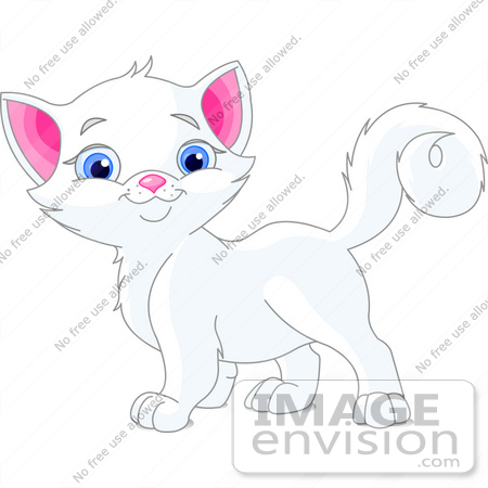 #56213 Clip Art Illustration Of An Adorable Blue Eyed, White Kitten Looking At The Viewer by pushkin