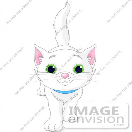 #56215 Clip Art Illustration Of A Cute And Curious White Kitten Walking Forward by pushkin