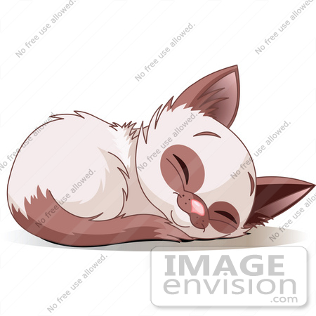 #56218 Royalty-Free (RF) Clip Art Illustration Of A Cute Siamese Kitten Curled Up And Sound Asleep by pushkin