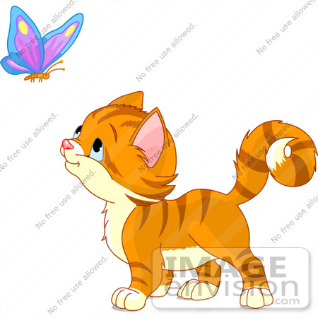 #56219 Clip Art Illustration Of An Adorable Orange Kitten Watching A Butterfly by pushkin