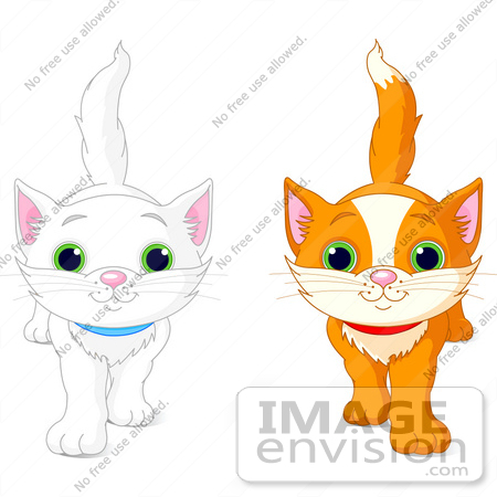 #56225 Clip Art Illustration Of White And Orange Kittens Walking Forward by pushkin