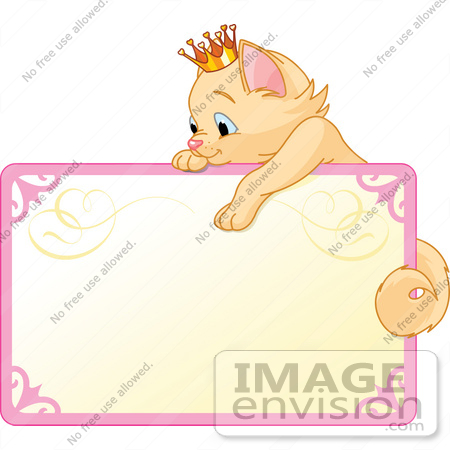 #56234 Royalty-Free (RF) Clip Art Illustration Of A Princess Kitten Draped Over The Top Of A Blank Sign by pushkin
