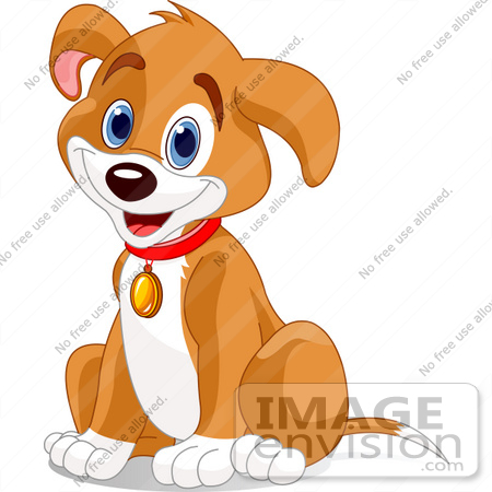#56235 Royalty-Free (RF) Clip Art Of A Hyper Puppy Dog Sitting And Wearing A Collar by pushkin