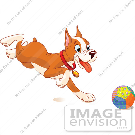 #56236 Royalty-Free (RF) Clip Art Of A Cute Boxer Puppy Running After A Ball by pushkin