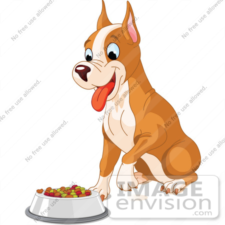 #56239 Royalty-Free (RF) Clip Art Of A Cute Boxer Puppy Sitting In Front Of His Food Dish by pushkin