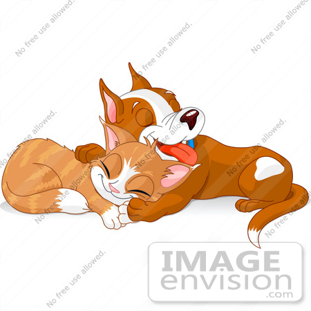 #56240 Clipart Illustration Of An Adorable Puppy And Kitten Taking A Nap Together by pushkin