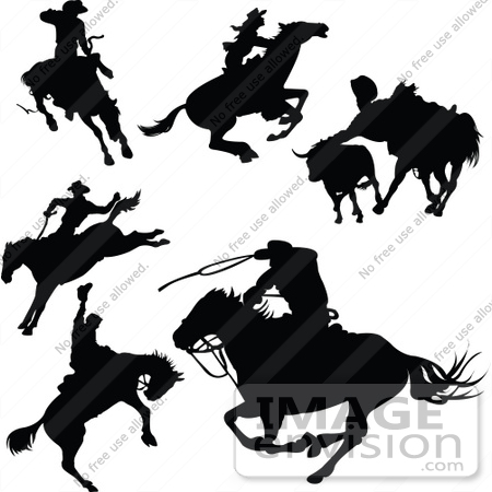 #56250 Royalty-Free (RF) Clip Art Of A Digital Collage Of Black Cowboy Silhouettes - Version 1 by pushkin