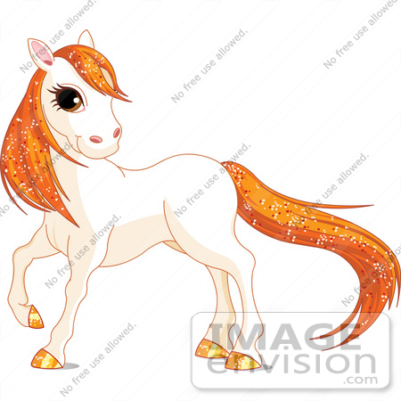#56254 Royalty-Free (RF) Clip Art Of A Cute White Horse With Golden Hooves And Orange Sparkly Hair by pushkin