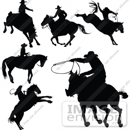 #56260 Royalty-Free (RF) Clip Art Of A Digital Collage Of Black Cowboy Silhouettes - Version 2 by pushkin