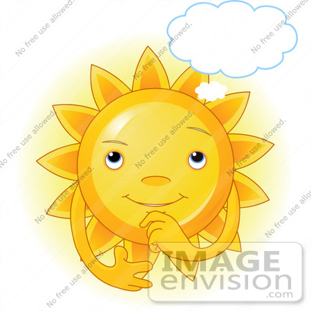 #56262 Clip Art Of A Glowing Sun Character In Thought With A Cloud Above Its Head by pushkin