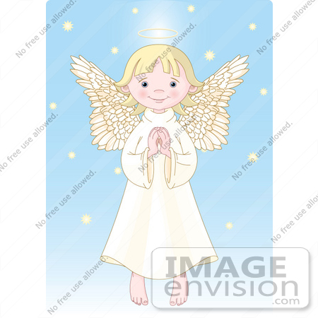 #56266 Clip Art Illustration Of An Innocent Blond Femal Angel With A Halo, Holding Her Hands Together by pushkin