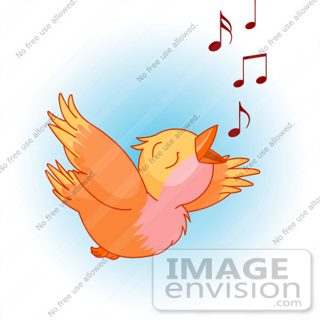 #56273 Clip ArtIllustration Of A Joyful Orange Bird Flying And Whistling A Tune by pushkin