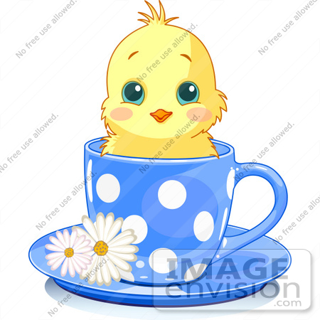 #56278 Clip ArtIllustration Of An Adorable Yellow Chick In A Blue Polka Dotted Tea Cup by pushkin
