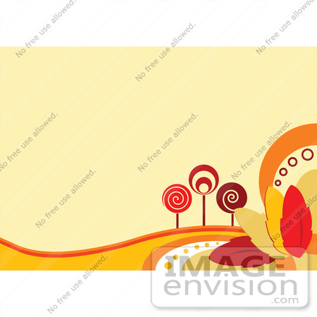 #56290 Royalty-Free (RF) Clip Art Illustration Of A Faint Orange Autumn Background With Retro Styled Trees And Colorful Leaves by pushkin