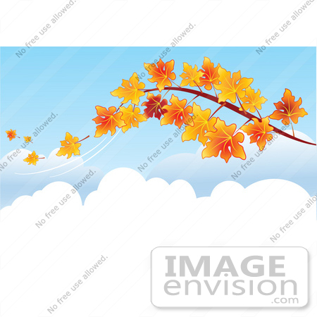 #56298 Royalty-Free (RF) Clip Art Illustration Of A Tree Branch With Orange Autumn Leaves Falling Off In The Breeze by pushkin