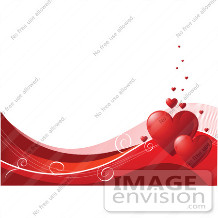 #56306 Royalty-Free (RF) Clip Art Illustration Of A White Background With A Bottom Border Of Red And Pink Waves, Swirls And Red Hearts by pushkin