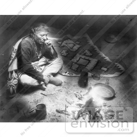 #5632 Navajo Indian Smoking by Fire by JVPD