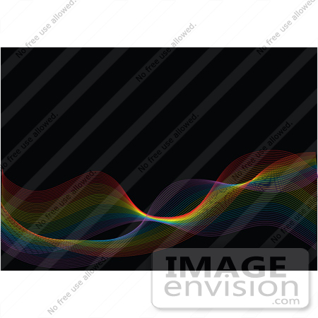 #56326 Royalty-Free (RF) Clip Art Illustration Of Thin Rainbow Colored Lines Waving Along A Black Background by pushkin
