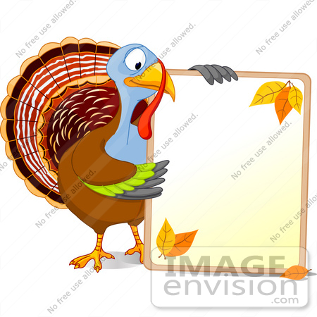 #56342 Royalty-Free (RF) Clip Art Illustration Of A Thanksgiving Turkey Holding A Blank Autumn Sign With Text Space by pushkin