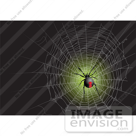 #56350 Royalty-Free (RF) Clip Art Illustration Of A Black Widow Spider In A Web On Green And Black by pushkin