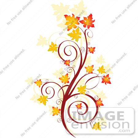 #56351 Royalty-Free (RF) Clip Art Illustration Of An Autumn Floral Scroll With Orange Fall Leaves by pushkin