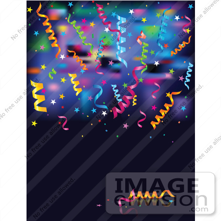 #56352 Royalty-Free (RF) Clip Art Illustration Of A Background Of Colorful Blurred Lights, Ribbons And Star Confetti by pushkin