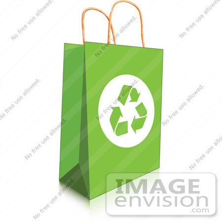 #56360 Royalty-Free (RF) Clip Art Illustration Of A Green Recycled Shopping Bag With Recycle Arrows by pushkin