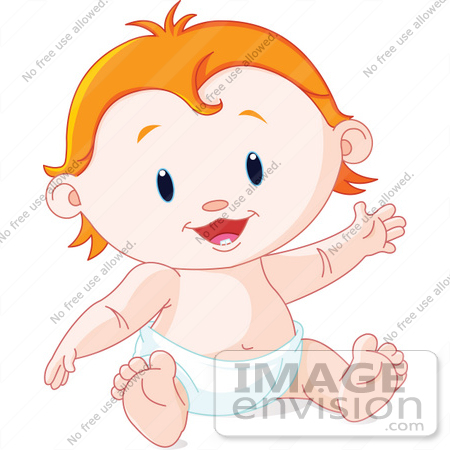 #56362 Royalty-Free (RF) Clip Art Illustration Of A Happy Strawberry Blond Baby Sitting In A Diaper by pushkin