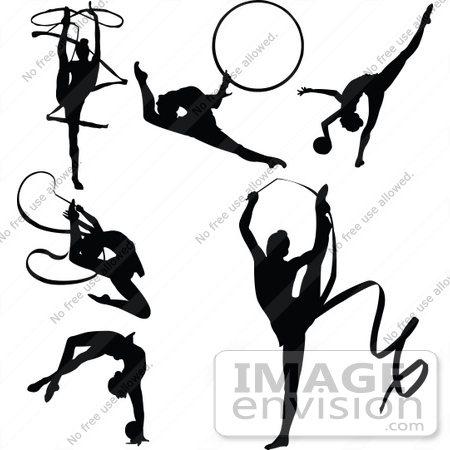 #56363 Royalty-Free (RF) Clip Art Illustration Of A Digital Collage Of Black Gymnastics Silhouettes by pushkin